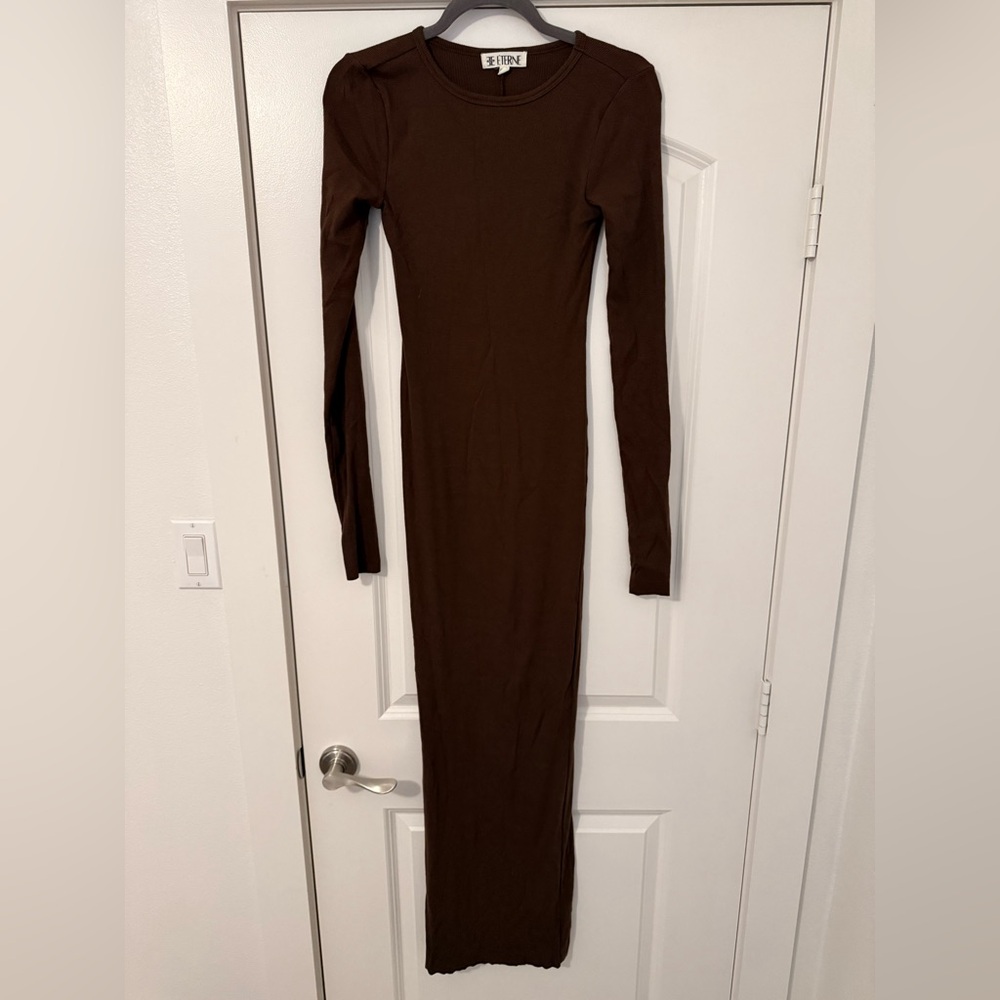 Eterne Long Sleeve Chocolate Brown Maxi Dress